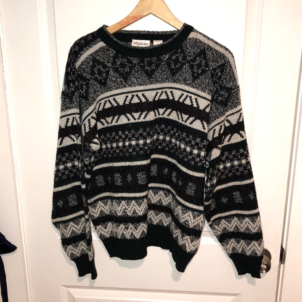 Green/White/Maroon Patterned Sweater